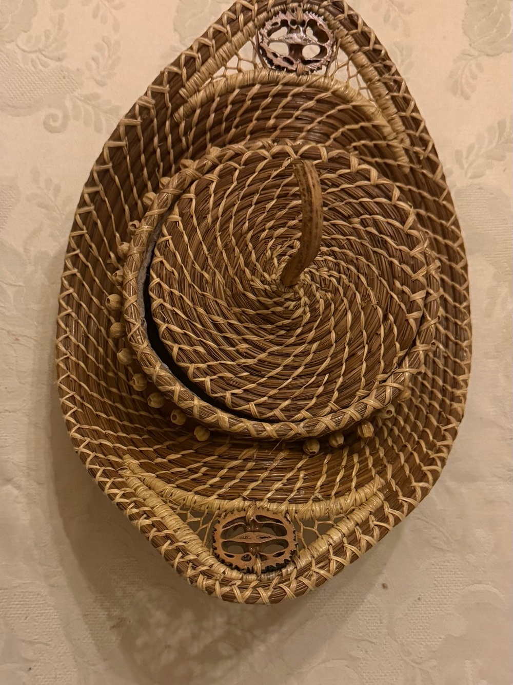 Handwoven Straw Wall Basket - Natural Tan by Artist Bessie Johnson